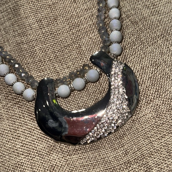 Chicos Elegant necklace silver toned beaded pave adjustable - Picture 3 of 3